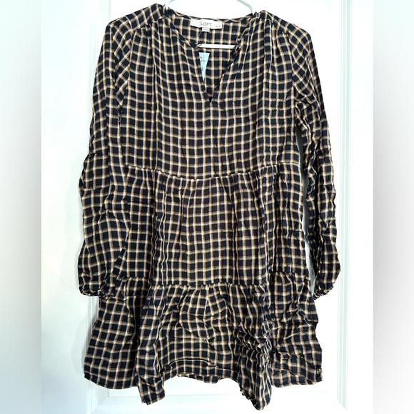 LOFT Dresses & Skirts - 🎉 HOST PICK 🎉 [NEW WITH TAGS] LOFT Tiered Plaid Dress, Navy XXS petite